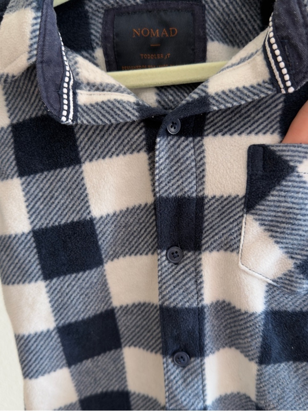 Nomad 3T Buffalo Plaid Fleece Button Up Shirt Navy Gray White Cozy Top Fall - Picture 7 of 13